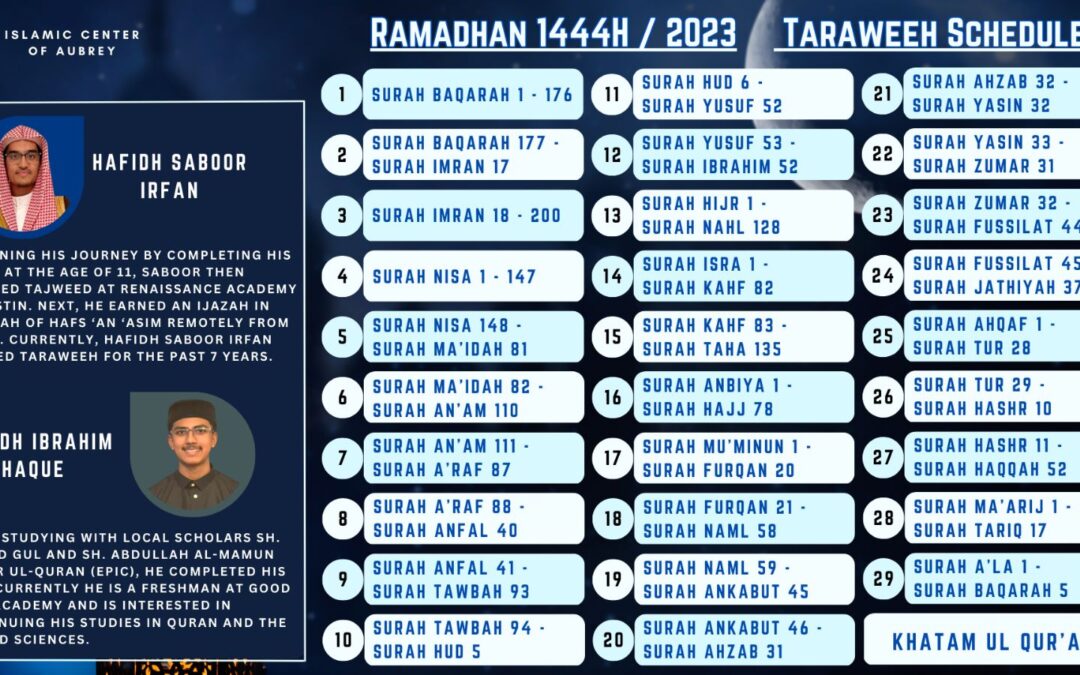 Taraweeh Schedule